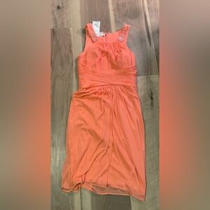 Coral Halter Sheath Dress with Ruched Bodice